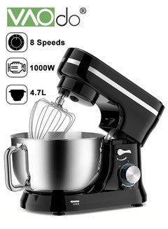 Buy Electric Stand Mixer 1000W 8 Speeds 4.7L Stainless Steel Bowl Dough Hook Wire Whip Beater for Most Home Cooks Black in Saudi Arabia