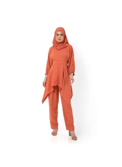 Buy MODEST TWO PIECE DRESS WITH SCARF AND BELT SOLID COLOUR ARABIC KAFTAN JALABIYA DRESS in Saudi Arabia