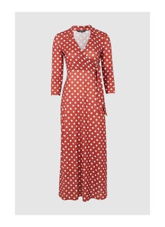 اشتري Spot Print Collar Wrap Jersey Dress في الامارات