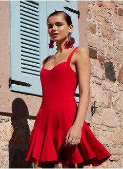 اشتري Red A-Cut Lined Corset Detailed Woven Short Elegant Evening Dress TPRSS23EL00251 في مصر