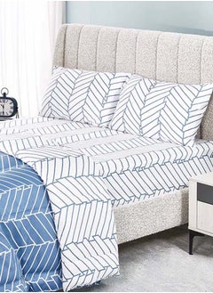 اشتري Chevron Fitted Sheet and Pillowcase Set, Tranquil Blue & White - 150x200 cm في الامارات