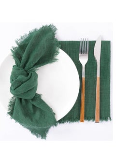 Buy Handmade Cloth Napkins, Cotton Linen Napkins with Fringe, Rustic Boho Fringe Napkins for Dinner Wedding Party Baby Shower Home Decoration (Set of 6, Olive Green) 16.5 * 16.5Inch in Saudi Arabia