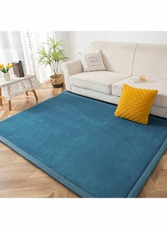 Buy Blue-green Coral Velvet Area Rug Thick Tatami Mat Living Room Carpet with Non-Slip Backing Solid Color Mat for Bedroom Dormitory Yoga 100CM*200CM in Saudi Arabia