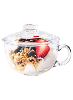 Buy Soup Bowl and Glass Mugs with Lid and Small Handle 600 ml Mixing Cereal Oatmeal Microwave Safe Kitchen Accessories Liquid Milk Cups for Breakfast Coffee Ice Cream Snacks Salad Yogurt in Saudi Arabia