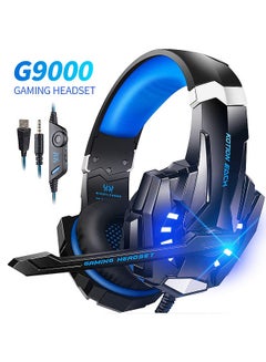 Buy G9000 headset Esports game headset with microphone laptop desktop PC headset 3.5mm+USB black blue in UAE