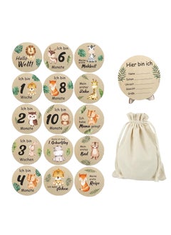 Buy Monthly Milestone Photo Cards for Baby's First Year 15 Pcs Wooden Newborn Welcome Discs Sign Double Sided Photo Prop with Stand Exquisite Animal Pattern Pregnancy Journey Milestone Markers in UAE