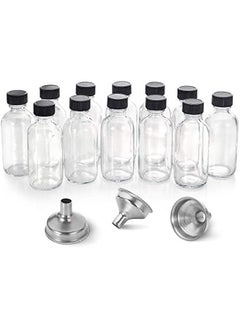 Buy 【12pack】2 oz Small Clear Glass Bottles (60ml) with Lids & 3 Funnels & Bottle brush- Round Sample Bottles for Lab Supplies,Potion, Juice, Ginger Shots, Oils in UAE