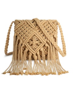 Buy Straw Crossbody for Women, Straw Handbags, Summer Beach Tasseled Woven Handbags, Casual Woven Beach Bags, Chic Summer Hobo Tote Bags with Shoulder Strap, Khaki in Saudi Arabia