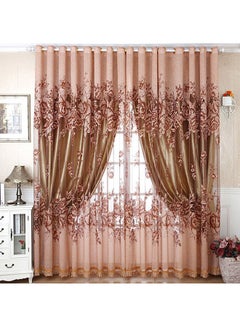Buy 2-Piece Hollow Peonies Washable Window Curtain With Eyelets in Saudi Arabia
