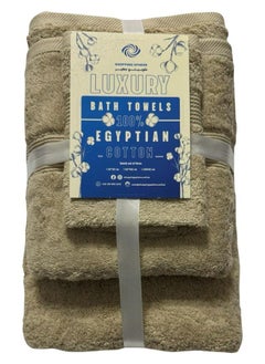 اشتري Jacquarddina Set of Bath Towels Beige (3 Luxury Towels: 30X30cm & 50X100cm & 70X140cm) 100% Egyptian Cotton في مصر