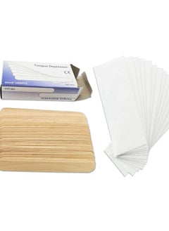 اشتري ORiTi Waxing Spatulas & Wax Strips Kit 100pcs Large Thick Wax Sticks & 100 Wax Strips for Hair Removal of Face Body Eyebrow Legs Bikini Area في الامارات