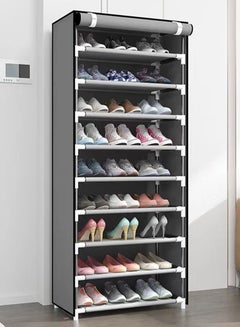 Buy 9 Tiers Shoes Rack with Dustproof Cover Adjustable Tall Shoe Storage Hold 24 Pairs of Shoes Cabinet Closet Shoe Organizer Shelf Doorway Corridor 30x60x155cm, Grey in UAE