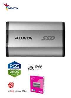 اشتري SD810 1000GB IP68 Water Resistance 1TB External Solid State Drive | For iPhone 15/16/Pro/Max, Android PS5 and XBOX 2000 MB/s USB 3.2 Gen 2 USB-C | Silver في الامارات