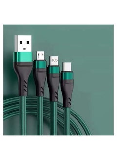 Buy Fast Charging Braided 3 In 1 USB Cable Green in UAE