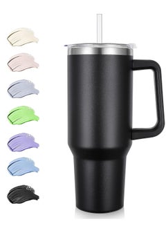 Buy COOLBABY 40 oz (1.2L) Tumbler with Handle and Straw, Insulated Stainless Steel Tumbler with 2 In 1 Lid, Double Vacuum Travel Mug Coffee Cup(Black） in UAE