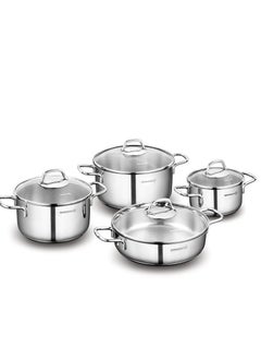 Buy Korkmaz Perla steel pots set with glass lid, 8 pieces in Saudi Arabia