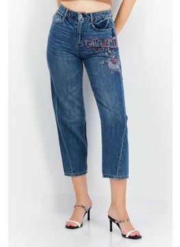 اشتري Women Ballon Fit Embellished Non Stretchable Jeans, Blue في الامارات