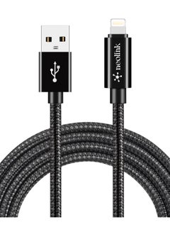 Buy neolink 2 Meter Heavy Duty Nylon Braided 20W 2.4A Type A to Lightning 480Mbps High-Speed Data Transfer Cable, RoHS Certified Fast Charging Cords Compatible with iPhones/Airpods/Car Chargers - Black in UAE