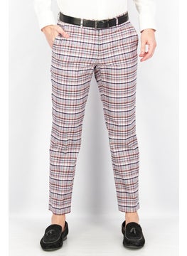 Buy Men Regular Fit Plaid Four Pocket Style Dress Pants, Pink Combo in UAE