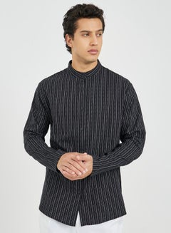 Buy Striped Mandarin Collar Long Sleeve Relaxed Fit Shirt in Saudi Arabia