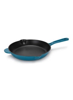 Buy Frying Pan Enamel Cast Iron With Helper Handle Seasoned For Non-Stick Surface Cookware Range,Skillet Safe Kitchen with Easy Grease Drain Spout, Great Grilling  26x4.5cm in UAE