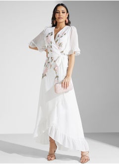 Buy Floral Ruffle Detail Wrap Dress in UAE