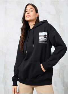 Buy Oversized Longline Photo Graphic Print Hoodie in Saudi Arabia