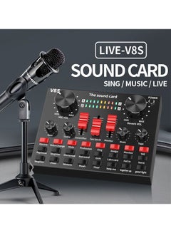 Buy Professional Condenser Microphone With V8S Live Sound Card And Studio Recording Broadcasting Set Black/Gold in UAE