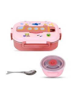 اشتري OneLine Lunch Box for Kids School, Stainless Steel flatware set with soup bowl and spoon, Bento kids Lunch Box with sea world theme, leak proof, durable snack container for adult children في الامارات