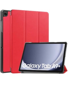 Buy Case For Samsung Galaxy Tab A9+ / A9 Plus 11-Inch 2023, Slim Translucent Back Tri-Fold Folio Stand Protective Tablet Cover Auto Wake/Sleep Red in UAE