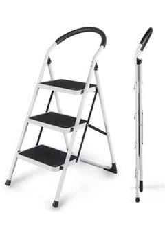 Buy Portable 3 Step Home Metal Ladder with Wide Pedal Anti-Slip Folding Ladder with Handle for Home, Kitchen, Garden and Office in Saudi Arabia