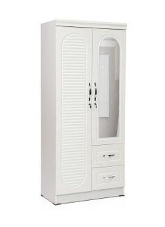 اشتري 2 Door Wooden Wardrobe Cabinet Cupboard Engineered Wood Modern Stylish Heavy Duty With Mirror Color White في الامارات