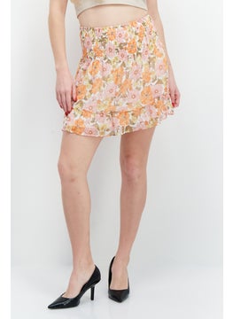 اشتري Women Floral Print Pull On Mini Skirts, Orange Combo في السعودية