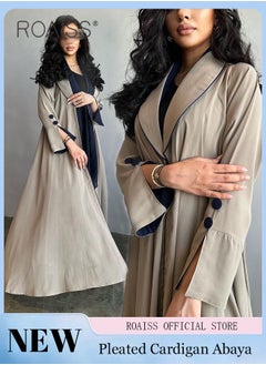 Buy Fashionable And Elegant Cardigan Abaya Women'S Daily Commuting Formal Occasions Lapel Long Sleeve Back Pleated Muslim Cardigan Coat in Saudi Arabia