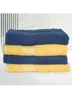 Buy 4 Piece Bathroom Towel Set NEW GENERATION 450 GSM 100% Cotton Terry 4 Bath Towel 70x140 cm Blue & Yellow Color Soft Feel Super Absorbent in UAE