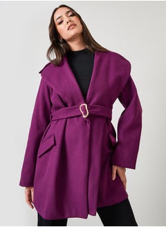 اشتري Regular Fit Longline Wool Like Belted Coat في السعودية