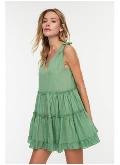 اشتري Green Wide Fit Mini Woven Ruffled 100% Cotton Beach Dress TBESS21EL1247 في مصر