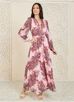 Buy Paisley Print V Neck A-Line Maxi Dress in Saudi Arabia