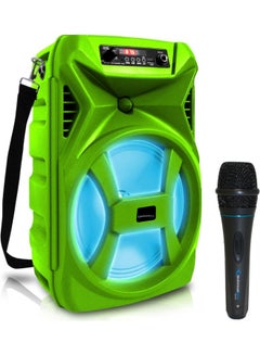 Buy High-Powered 500W Bluetooth Speaker with 8'' Woofer, Rechargeable Battery, LED Lights, Dynamic Microphone - Portable DJ  for Events, Parties - Wireless Streaming, USB, FM Radio, LCD Screen Included in UAE