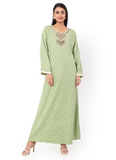 اشتري ELEGANT EMBROIDERED AND PRINTED GREEN COLOUR STYLISH ARABIC KAFTAN JALABIYA DRESS في السعودية