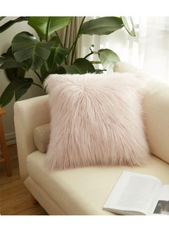 Buy Long Plush Faux Sheep Skin cushion Pillowcase Solid color Polyester Light Pink 45x45cm in Saudi Arabia