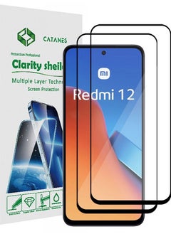 اشتري 2 Pack For Xiaomi Redmi 12 Screen Protector Tempered Glass Full Glue Back في الامارات