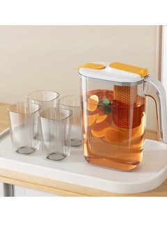 اشتري 5-Piece Teapot Pot Set,2.6 L Water Jug With Lids And Tea Leak,Cold And Hot Glass Pitcher Kettle,Great For Iced Tea Lemonade Coffee Milk Juice في الامارات