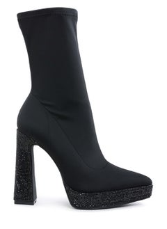 Buy Lycra Rhinestone Detail Ankle Boots in Black in UAE