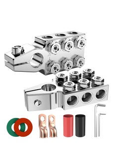 Buy Battery Terminal Connectors, 12-Way Clamps 8AWG up to 4/0(XL) AWG Gauge, Positive and Negative (+/-)(1 Pair) for SAE/DIN/EN Tapered Top Post in UAE