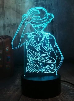 Buy Multicolour 3D Anime Night Light Of 16 Colors With Remote Control Desk Lights Illusion LED Nightlights One Piece Luffy Hat 16 Color Changing Lampara For Xmas Gift in UAE