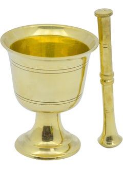 Buy Brass Mortar and Pestle with Carving Spice Herb Grinder Gold (Size 13cm) in Saudi Arabia