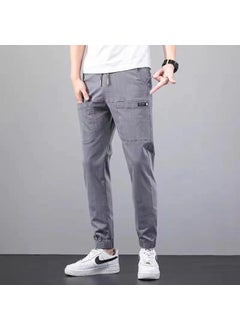 اشتري Summer 2022 Slim Straight-fit Stretch Mens Jeans Light gray في السعودية