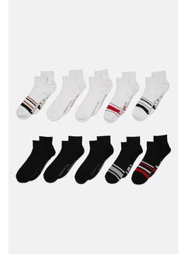 Buy Men 10 Pairs Brand Logo Socks, Black/White in UAE