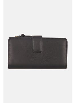 Buy Women Leather Plain Wallet 11 H x 20 L x 1 W cm, Black in Saudi Arabia